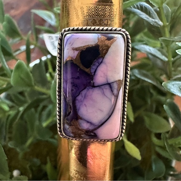 NWT GORGEOUS Purple and Gold Dahlia Sterling Silver 925 Statement Ring • Size: 8 - Picture 1 of 9